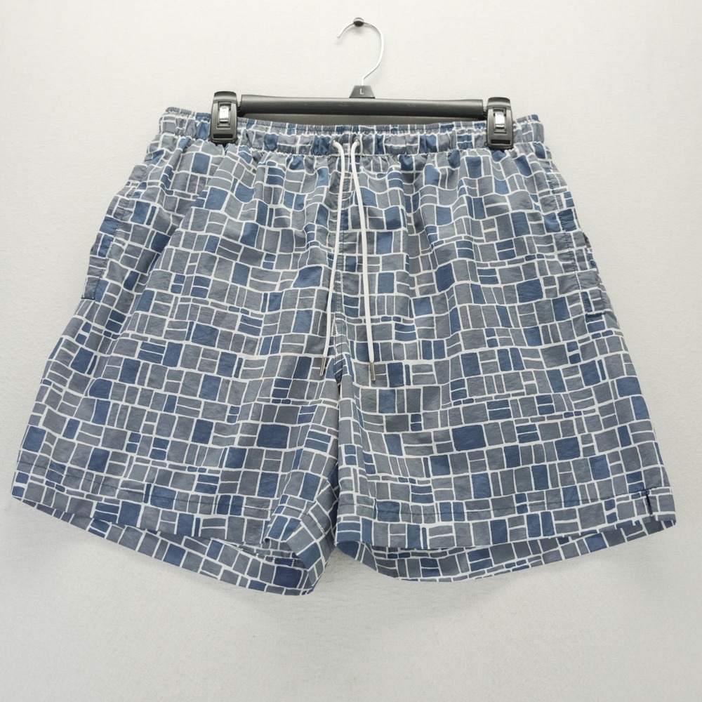 Hermes Paris Mens Blue Grey Geometric Mosaïque H Swim Trunks Shorts XL Italy LE